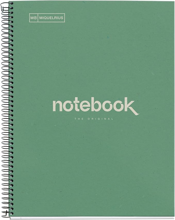 Miquelrius - Recycled Notebook A4, 80 Sheets of 80 g/m², Horizontal Ruled 7 mm, Recycled Paper (Reclaimed Post-Consumption), 1 Colour Strip, 4 Drills, Recycled Cover, Eco Mint