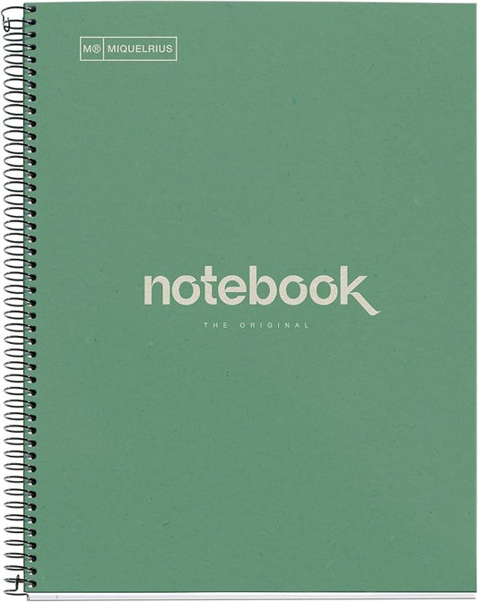 Miquelrius - Recycled Notebook A4, 80 Sheets of 80 g/m², Horizontal Ruled 7 mm, Recycled Paper (Reclaimed Post-Consumption), 1 Colour Strip, 4 Drills, Recycled Cover, Eco Mint