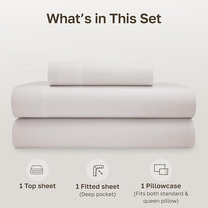 California Design Den Twin Sheets Set - 100% Organic Cotton, Crisp Percale, Deep Pockets, Breathable and Durable Bedding Sheets & Pillowcases - Stone (True Beige)