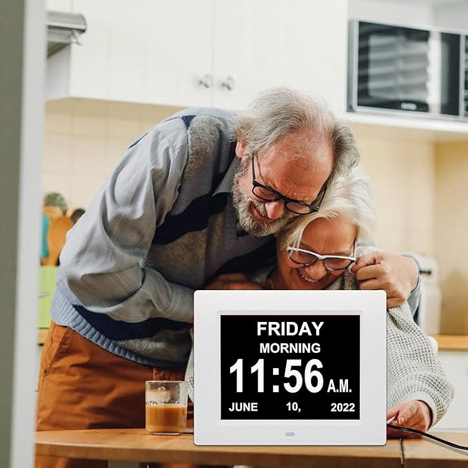 Digital Calendar Date Multi Alarm Clock 8 inch Large Display Auto-Dimming Electic Desk Table Wall Mount Office, Home, Kitchen, Room, School, Bedroom, Living Room (White)