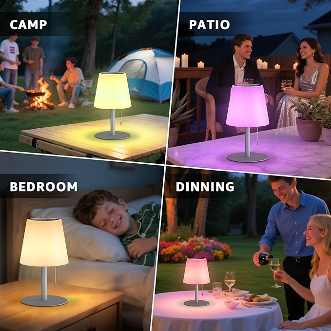 uuffoo Solar Lamp Outdoor Waterproof 8 Colors Rechargeable Cordless, Eye-Caring Dimmable Solar Lights LED Battery Operated Portable for Indoor Outdoor Garden Patio (Gray)