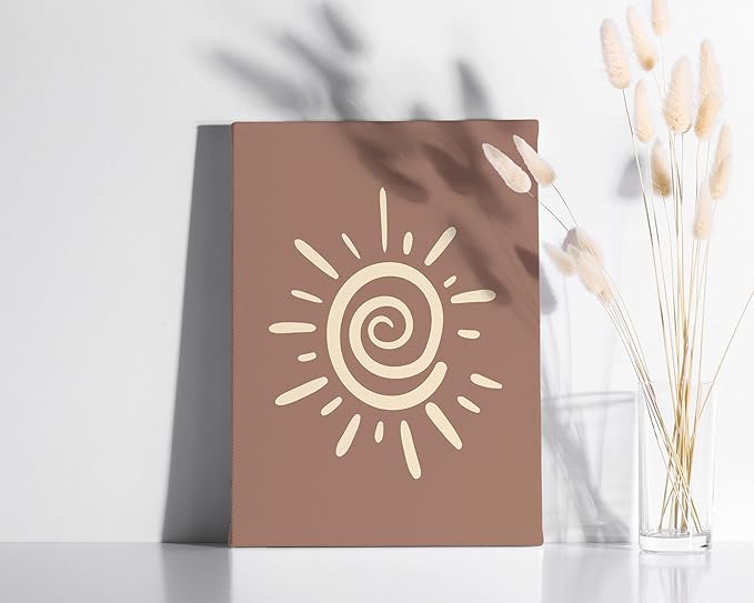 Abstract Spiral Sun Wrapped Canvas Wall Art Swirl Sunburst Print Earth Tones Terracotta 12x16 Inch Gallery Stretched Modern Nature Home Art