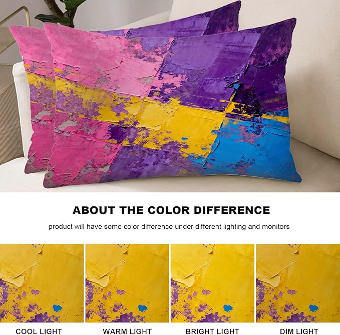 Shrahala Pink Art Watercolor Pillowcases, Purple Abstract Fuchsia Lumbar Pillow Cover Decorative Blended Double-Sided No Inserts for Bedroom Sofa Living Room Set of 2 (26 X 20 in)