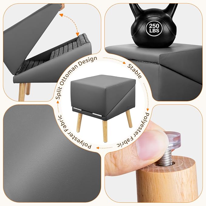 Dog Stairs for Small, Medium, Large Dogs & Cats, 17" H 4‑Step Foldable 2‑in‑1 Wooden Pet Steps with Split Ottoman Design, Non‑Slip Dog Ramp for Couch Bed Sofa for Puppy Senior Injured Pets
