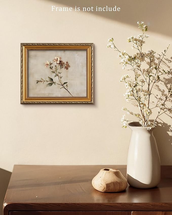 Vodefoad Vintage Wildflower Art Print, Neutral Floral Decor, Rustic Botanical Wall Art, Farmhouse Style Flower Oil Painting, Minimalist Drawing Canvas Wall Decor for Gallery Home Bedroom Farmhouse Bedroom - 8x10Inch Unframe