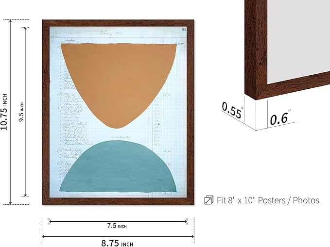 Monem Art Abstract Ledger Paper Geometric Print - Modernist Organic Shapes Art Poster - Wall Decor for Office, Living Room or Studio - 8x10 Brown Framed Wall Art by Renee Stramel