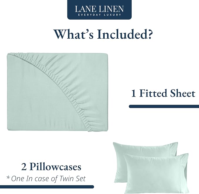 LANE LINEN Full Size Fitted Sheet & Pillowcases (No Flat Sheet) - 100% Organic Cotton Soft & Breathable Percale Weave Fitted Sheet Set - 15'' Deep Pocket For Snug Fit - GOTS Certified - Cool Blue