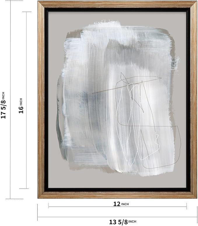 Monem Art Abstract Minimal Brushstroke Print - Scandinavian Neutral Line Art Poster - Wall Decor for Living Room, Bedroom or Office - 12x16 Silver Framed CANVAS Wall Art by Mareike Bohmer