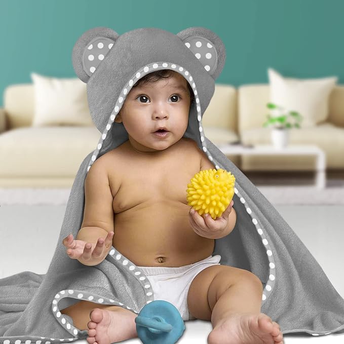 Set of 2 Hooded Baby Towels – Blue and Grey – Luxurious, Large and Super Absorbent – 30 x 30 Inch – Soft and Suitable for Infants, Toddlers and Kids – 400 GSM