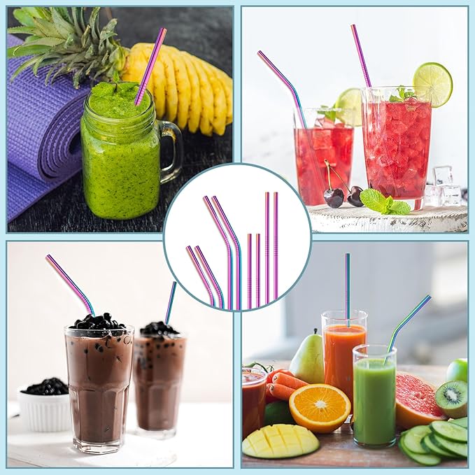 27 Pack metal straws reusable,12 Pcs Straight +12 Pcs Bent 3 Pcs Cleaning Brushes Included,stainless steel straws for 20oz and 30oz Tumblers Dishwasher Safe