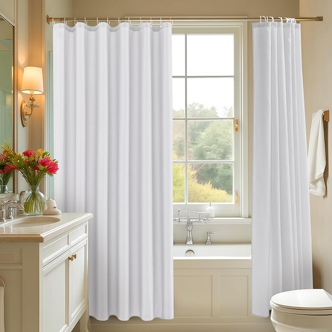 Biscaynebay Fabric Shower Curtain Liner 72x72 Inch-2 Packs White Water Resistant Bathroom Curtains-Hotel Soild Polyester Shower Liners Washable with Magnets
