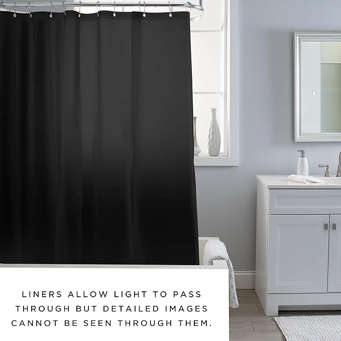 Bath Bliss Heavy Shower Curtain Liner, 12 Rust Resistant Metal Grommets, 3 Weighted Magnet Hem, Black