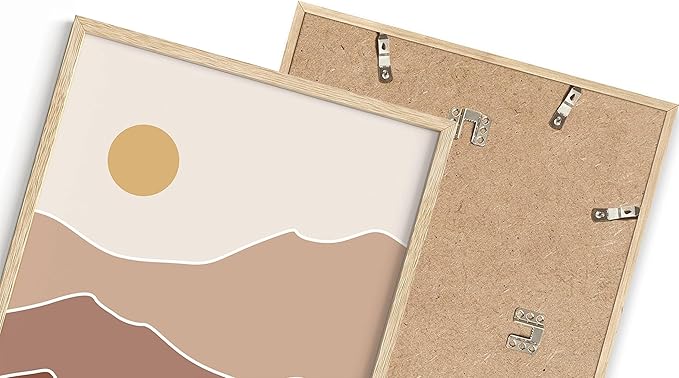 Abstract Mountain Landscape Wall Art Sun Rolling Hills Earth Tones Terracotta Mid Century Modern 24x36 Inch Oak Wood Beige Framed Minimalist Scenery Print for Nursery Decor