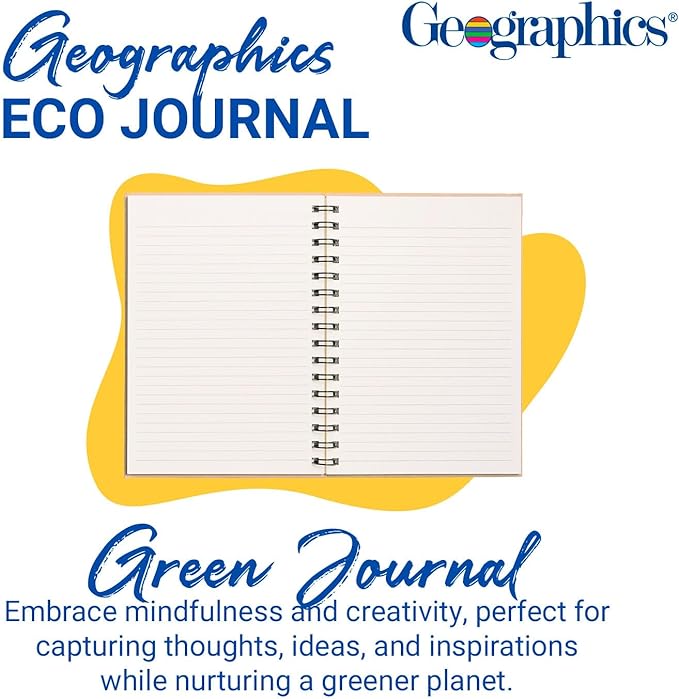 Geographics Eco Journal 5.4" x 8.25", Tree-Free Spiral Notebook with 70 gsm Sugar Cane Paper, Daily Nature Journal with Double-Wire Binding & Elastic Band, 80 Sheets, Tropical Leaves
