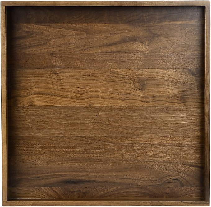 24 x 24 inches Black Walnut Extra Large Ottoman Tray Wood Trays with Handles Square Wooden Solid Serving Tray for Oversized Ottoman Living Room