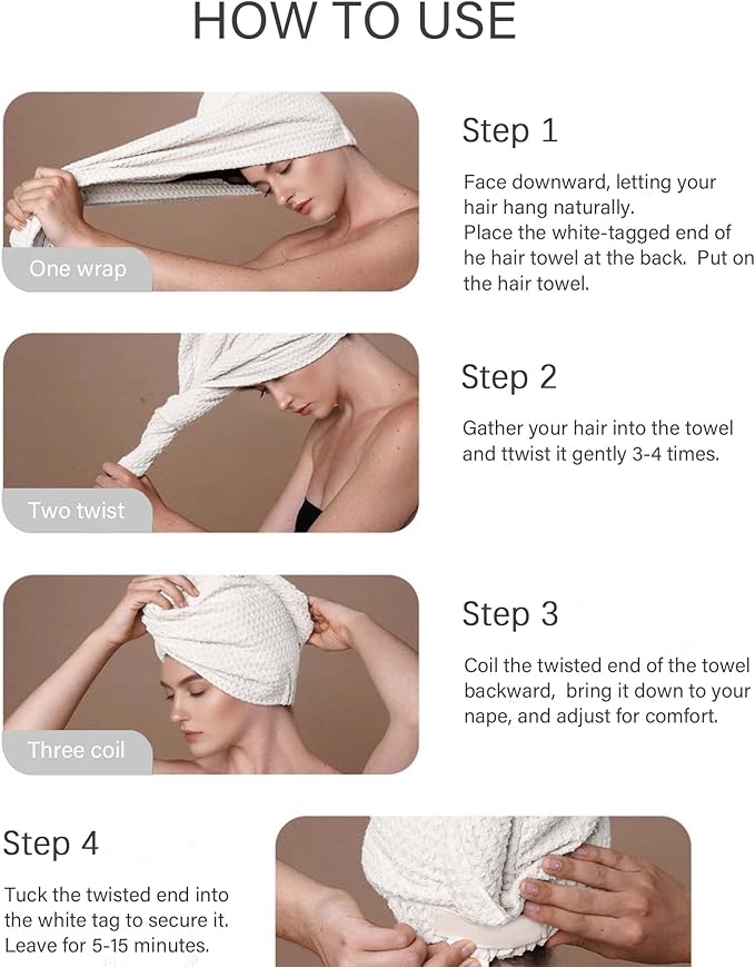 ROLSHOL 2 Pack Microfiber Hair Towel Wrap for Women, 32" x 11" Waffle Weave Hair Plopping Towel for Curly, Long & Thick Hair, Anti-Frizz Hair Turbans for Wet Hair (White, Grey)