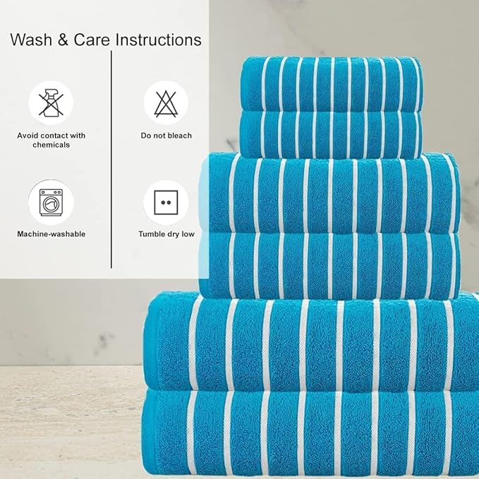 CASA COPENHAGEN Ecstatic 6Pcs 100% Egyptian Cotton Large Designer Towels Gift Set- Turquoise, 600GSM, 2Bath 2Hand 2Washcloths, Bath Towels for Bathroom Set for Women & Men