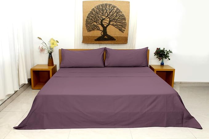 Organic Cotton Long Staple Silky Soft Single Pick Sateen Bed Sheet Set - Luxurious & Premium Hotel Quality - GOTS Certified - Solid Dyed (Burgundy, King (U.S. Standard))
