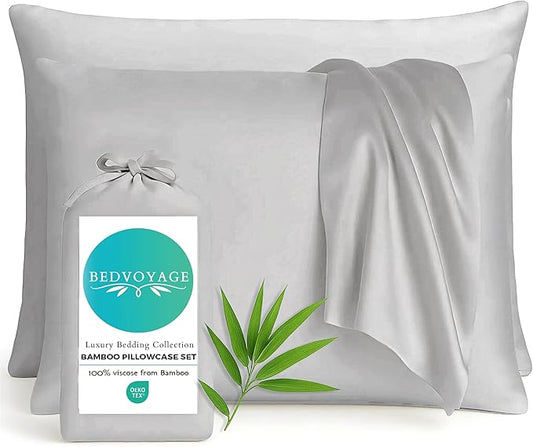 BedVoyage Ultra Soft Standard Pillowcase Set, Cooling & Breathable, Silky & Gentle to Skin and Hair, Luxury 100% Viscose Derived from Bamboo, 20x26 Envelope Closure, 2pc Set, Standard – Stone