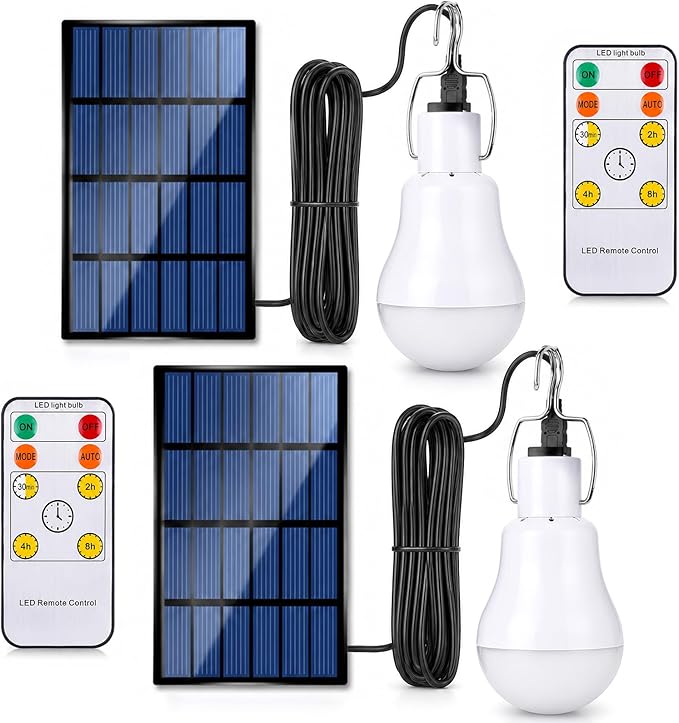 Chicken Coop Light with Timer, Dusk to Dawn Rechargeable Solar Light Bulbs for Indoor Home, Outdoor Camping Lamps for Tent, LED Solar Lights for Shed Night, Emergency Power Outage, Outside