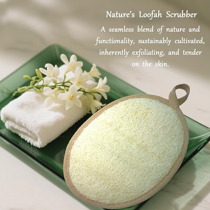 Natural Loofah Sponge for Women & Men, Made with Eco-Friendly Egyptian Luffa, Plastic-Free Bath Sponge for Exfoliating Dead Skin, Lightly Abrasive Natural Loofah Body Scrubber for Shower
