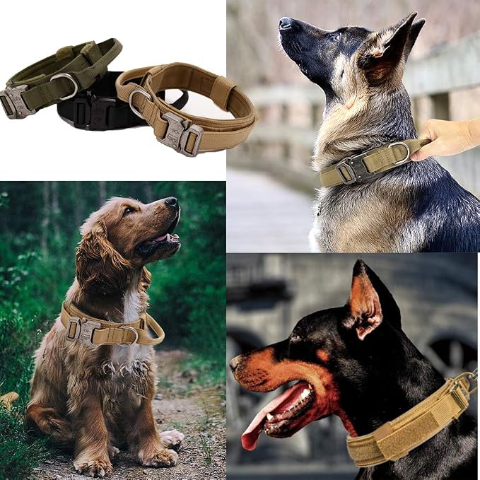 Tactical Dog Collar and Leash Set Adjustable Military Nylon Dog Collar with Control Handle and Heavy Duty Metal Buckle for Large Dogs（Brown XL