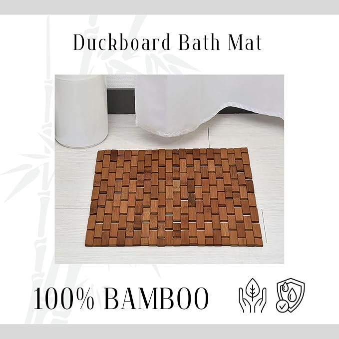 Square Natural Bamboo Bathroom Mat, Non Slip Bath Mat, Perfect for Shower | Spa and Sauna, Kitchen Mat, Outdoor Patio, Non-Slip Design, Foldable Convenience, Water-Resistant Material, Spa Room, Brown