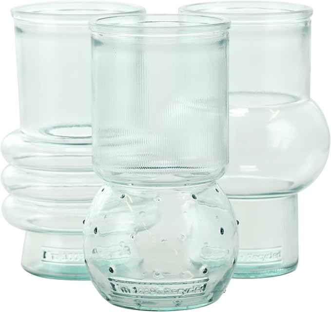 Deco 79 Recycled Glass Decorative Vase Small Bubble Style Centerpiece Vases with Varying Shapes, Set of 3 Flower Vases for Home Decoration 4" W,7" H, Clear