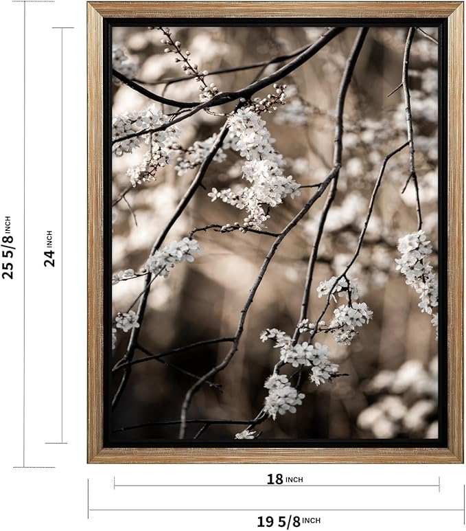 Monem Art Cherry Blossom Branch Photography Print - Moody Botanical Nature Art Poster - Wall Decor for Living Room, Bedroom or Office - 18x24 Silver Framed CANVAS Wall Art by Mareike Bohmer