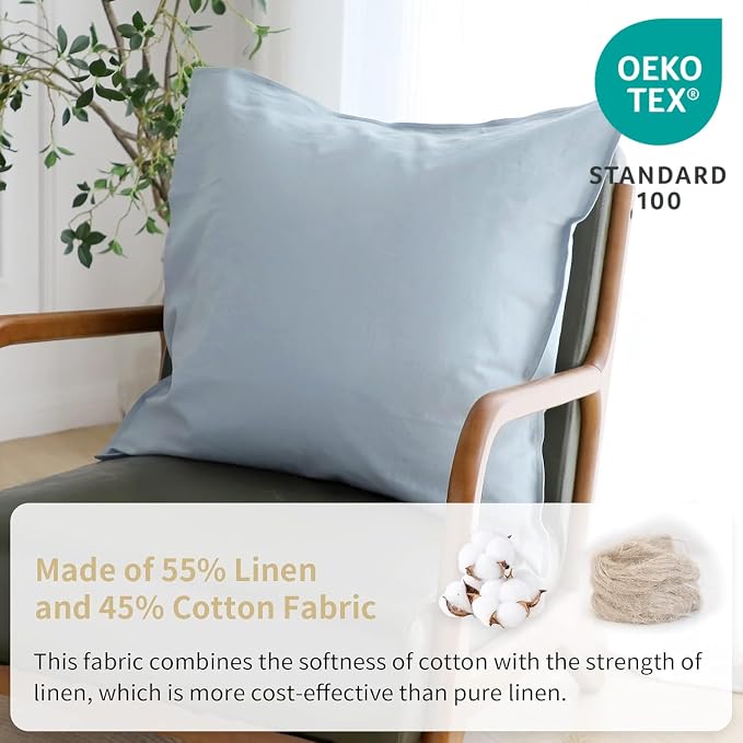 Simple&Opulence Linen Euro Shams Basic Style Solid Color 24x24 Inch Pack of 2 Flax Cotton Blend Decor Throw Pillow Covers Soft Breathable Farmhouse Pillow Shams - Dusty Blue