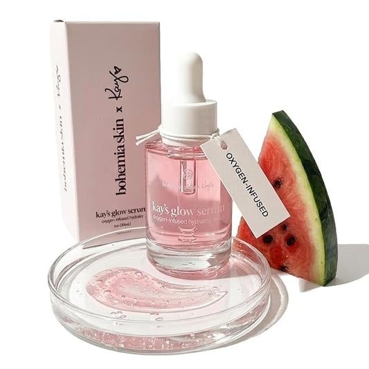 Kay's Glow Vitamin C Serum for Face with Illuminating Oxygen & THD, Brightening AHA Dark Spot Remover & Anti-Aging Serum, Hydrating Primer for Smooth Makeup, 1 fl oz