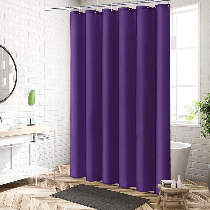 MitoVilla Stall Half Size Shower Curtain Liner, 36 x 72 Inch Fabric Bath Curtain Liner for Modern Hotel, Purple Shower Liners, Washable & Water Repellent