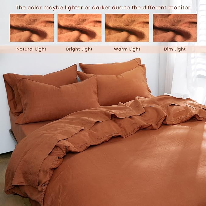 S VICTORY SYMBOL 100% Organic Linen Duvet Cover Set,Stone Washed Bedding Set Comforter Cover with Button Closure and Corner Ties(Caramel,Twin) Soft,Breathable