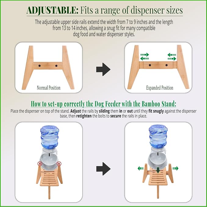 Stand for Dog Water Food Dispensers, Suitable for Medium Breeds - Bamboo Holder for Elevated Raised Automatic Gravity Dog Feeders - Medium Size