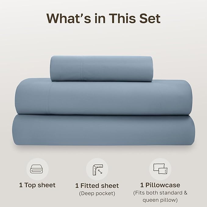 California Design Den Twin XL Bed Sheets Set - Soft 100% Organic Sheets with Deep Pockets, Crisp Percale, Breathable and Durable Bedding Set - Blue Hydrangea