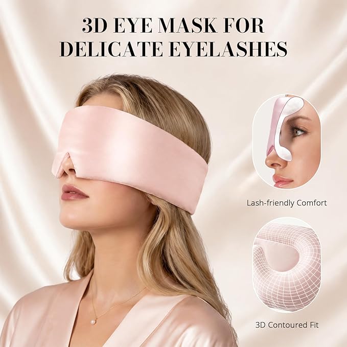 22 Momme Pure Mulberry Silk Sleep Mask, 3D Contoured Cup Eye Mask for Sleeping, Super Soft Breathable Blindfold with Adjustable Strap, Perfect Blocks Light for All Night Sleep, Pink