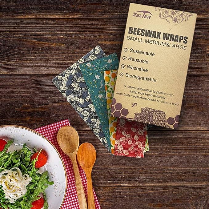 Zelten Beeswax Reusable Food Wraps - (3 Packs, 3 Sizes S,M,L) Plastic and Silicone Free, Eco-friendly Wrap, Wax Paper for Food,Banana