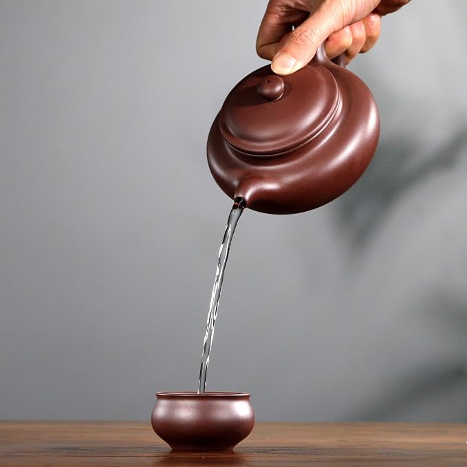 Artisan Yixing Clay Teapot 12.8 Oz with 2 Cups,Handmade Zisha Tea Pot Set -Fanggu