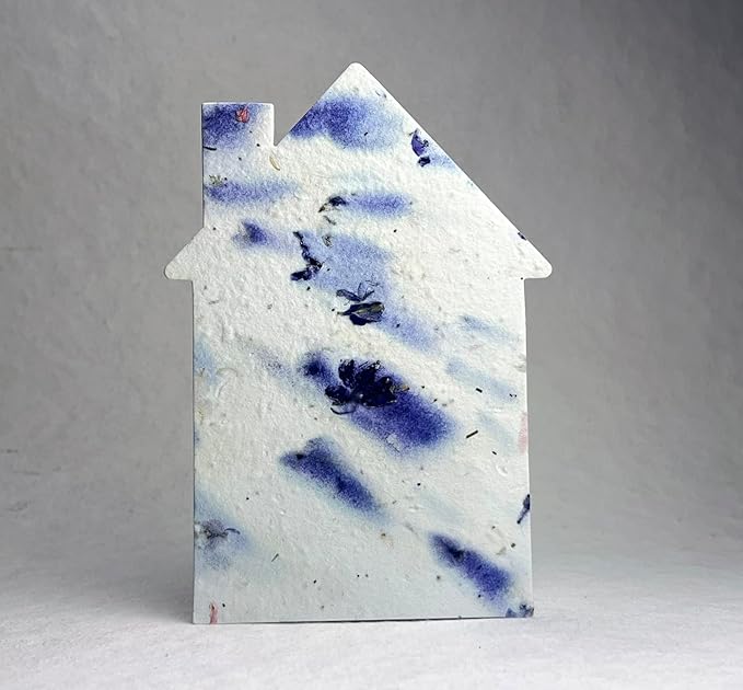 Of The Earth Handmade Paper - Wildflower Seed Paper House Shape Cards - w/Seeds & Petals - 5" x 7" - Set of 8 - Guides & Envelopes Included (45s Purple Recycled)