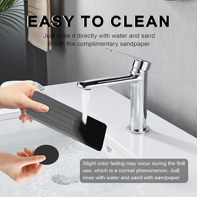2PCS Water Absorbing Drying Tray with Wooden Base Stone Diatomaceous Stone Soap Dish Holder Quick Dry Sink Organizer for Kitchen Bathroom(White & Gray)