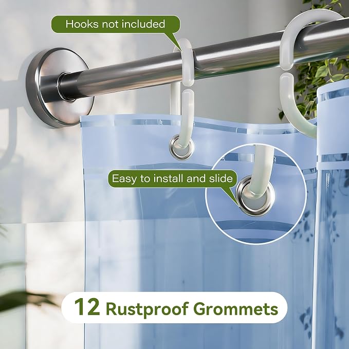 Plastic Shower Curtain Liner Pack of 2, Lightweight Clear Plastic Shower Liner PEVA 72 x 72 Waterproof Shower Curtains for Bathroom with 3 Strong Magnets and Rustproof Grommets, Clear Blue