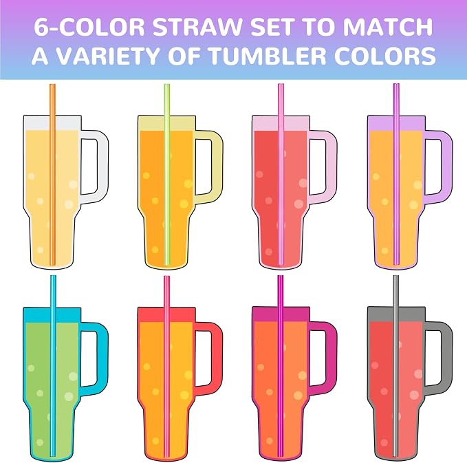 NiHome 12-Pack Plastic Reusable Drinking Straws Fit for Stanley 40 oz 30oz 64 oz Tumbler, 12 Colors 12 In Reusable Straws Fit for Stanley Cups, 2 Brushes, BPA-Free for Cold & Hot Drinks (12 Colors)