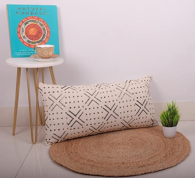 Trade Star Decorative Pillow Cover 100% Cotton Lumbar Cushion Cover Handmade Pillow Case Modern Throw Case Room Decor Authentic Boho Large Bedding (Ivory NOVA 12X24 INCHES)
