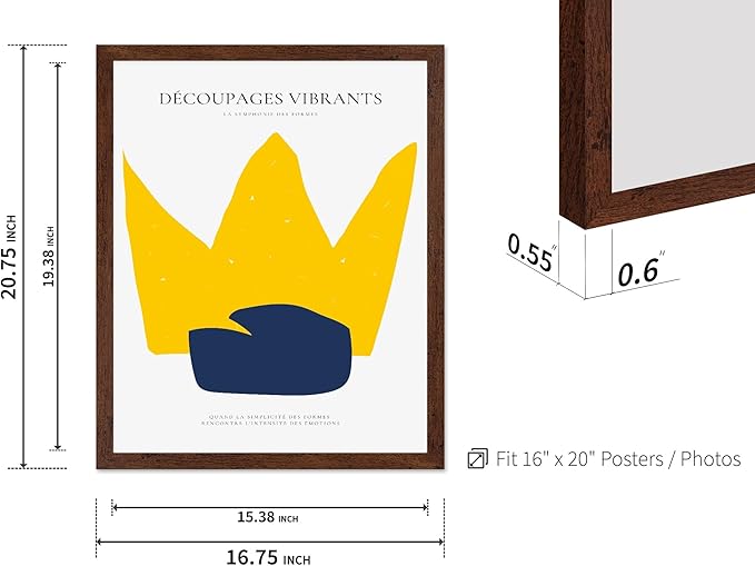 Monem Art Minimalist Crown Silhouette Print - Modern Abstract Shape Poster - Wall Decor for Living Room, Bedroom or Office - 16x20 Brown Framed Wall Art by Rs Lab Studio