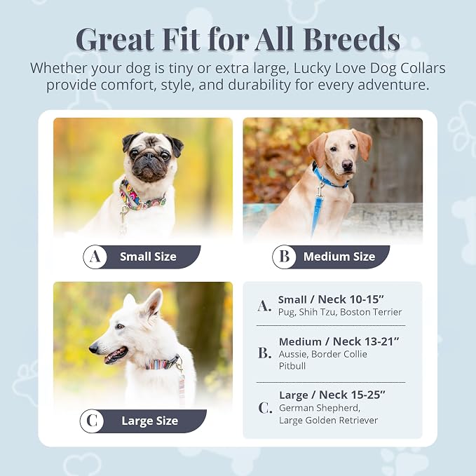 Lucky Love Dog Martingale Dog Collar - Adjustable, No-Slip, Durable, & Soft Webbing Collar for Male and Female Dogs Ideal for Training & Walking - Penny, Small
