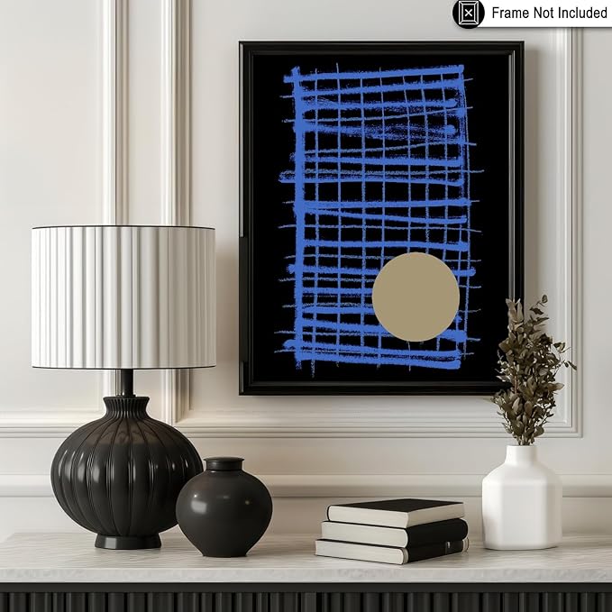 Monem Art Blue Grid Abstract Geometric Print - Modern Minimalist Art Poster - Wall Decor for Living Room, Bedroom or Office - 24x32 Unframed Wall Art by Mareike Bohmer