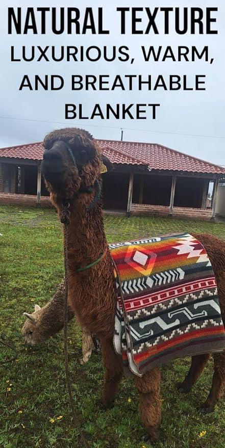 Alpaca Wool Blanket, King Size 100 x 83, Reversible 2 in 1, Thick and Ultra Soft, Hypoallergenic, Non-Itchy, Handmade in Ecuador. Premium Alpaca Wool Thtow Blanket for Cozy Comfort. (Aztec Brow)