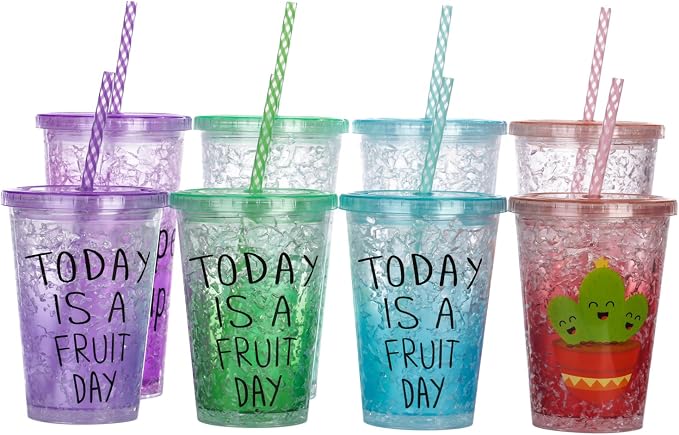 Dakoufish 12 Piece 9 Inch Reusable Plastic Thick Drinking Straws BPA Free Mason Jar Straws Transparent Small Stripe (9inch, Mix 12color)