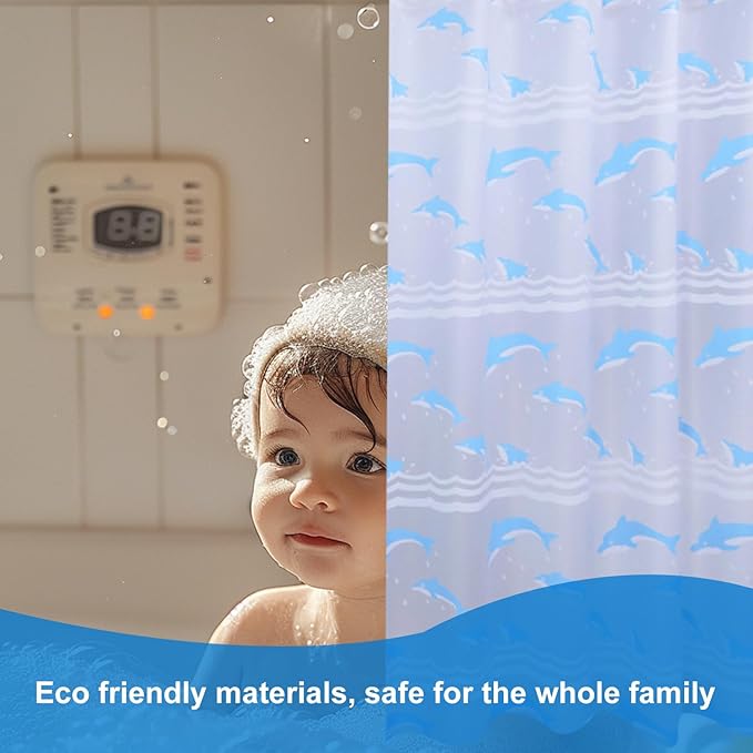 Plastic Shower Curtain Liner, Premium EVA 6G Dolphin Shower Curtain, Shower Curtains for Bathroom with 3 Magnetic Weights and Rustproof Grommets (Dolphin, 72x72 in)