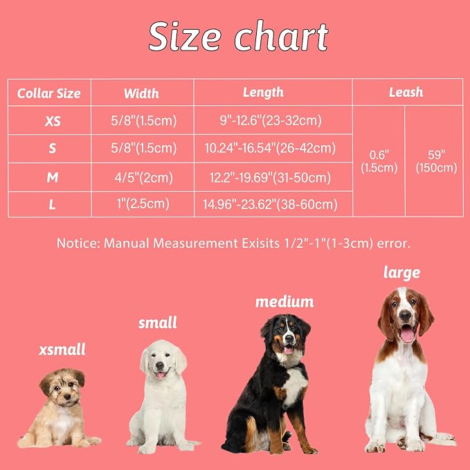 Dog Collar and Leash Set Girls Adjustable Puppy Collars with Floral Bow Tie for Small Medium Large Female Dogs, Pink Flower, XS